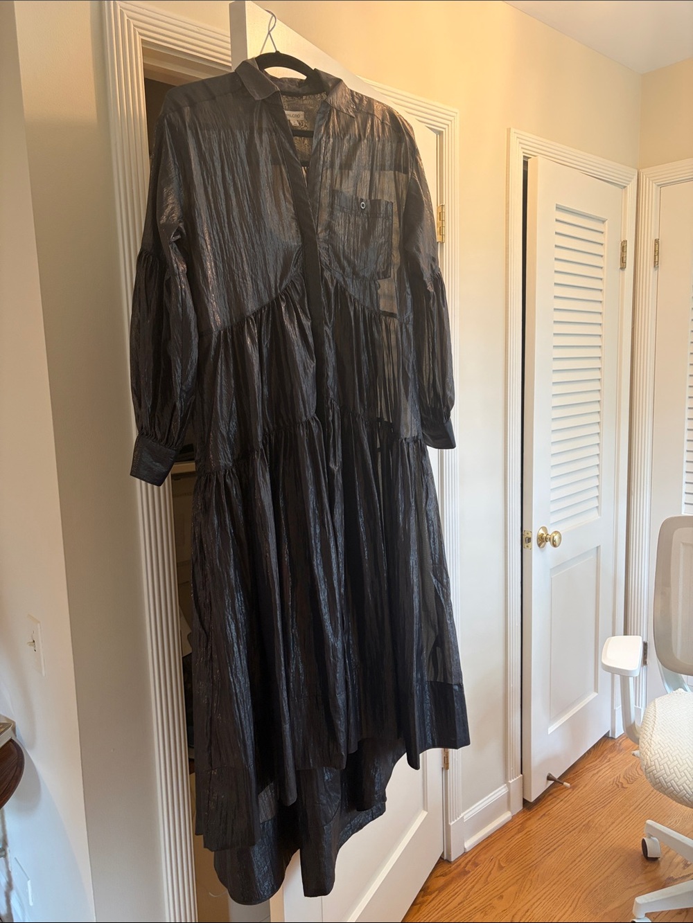 Pilcro Black Shimmery High-Low Tiered Maxi Dress